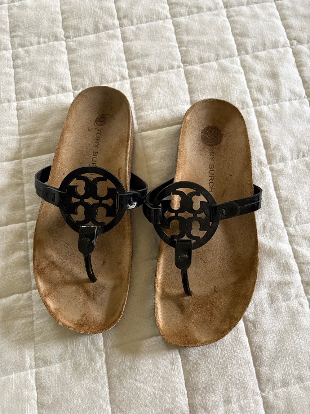 Tory Burch Black Patent Logo Thong Sandals